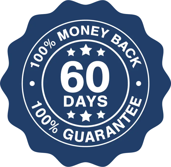 MounjaBoost 60-day money-back guarantee badge with 100% satisfaction promise